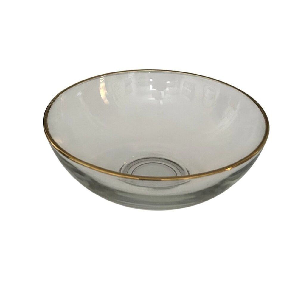 Vintage Clear Glass Bowl With Gold Rim 5.5" Wide Decorative Accent Piece